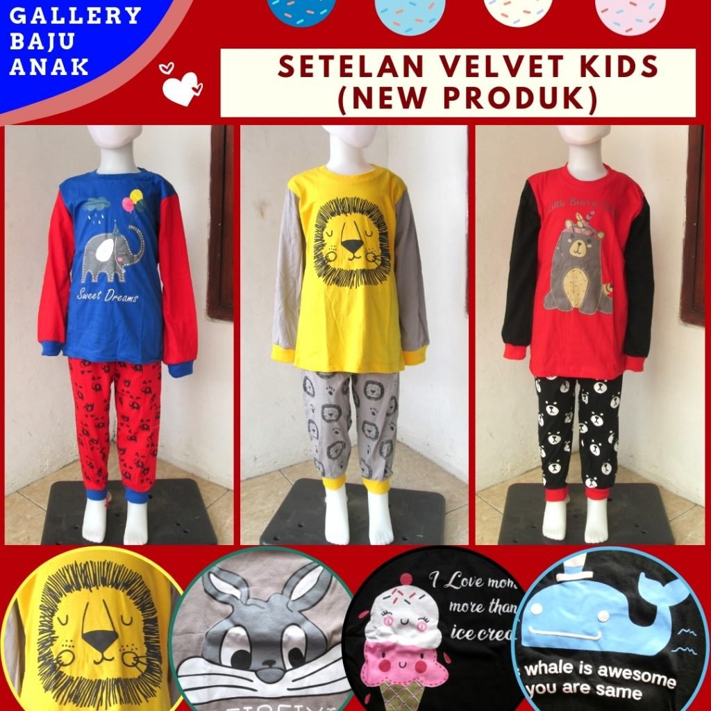 GROSIR PAKAIAN MURAH ONLINE DI BANDUNG Supplier Setelan Velvet Kids Karakter Murah di Bandung Hanya 36RIBUAN  