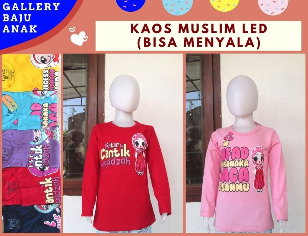 GROSIR PAKAIAN MURAH ONLINE DI BANDUNG Sentra Grosir Kaos Muslim LED Anak Perempuan Termurah di Bandung Hanya 30RIBUAN  